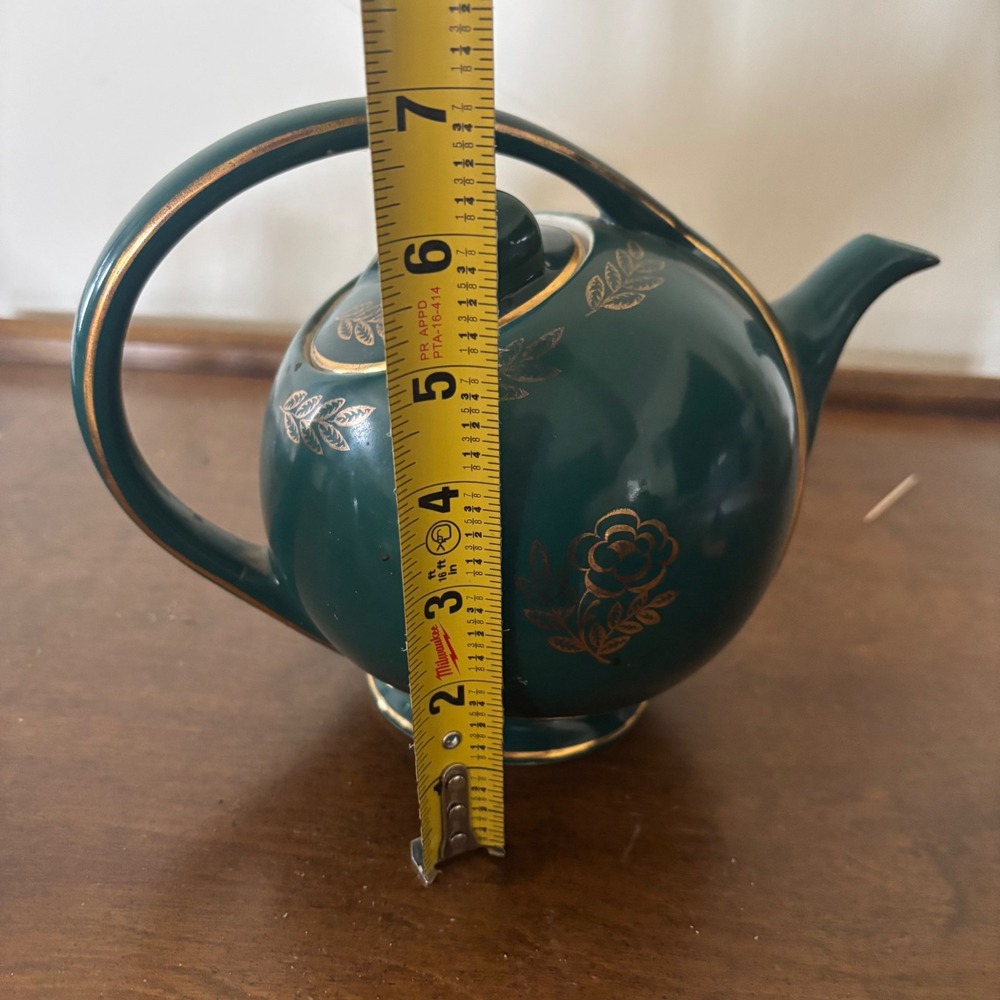Vintage Hall China Emerald Green Gold Filigree Art Deco Mid Century Teapot - Picture 5 of 5